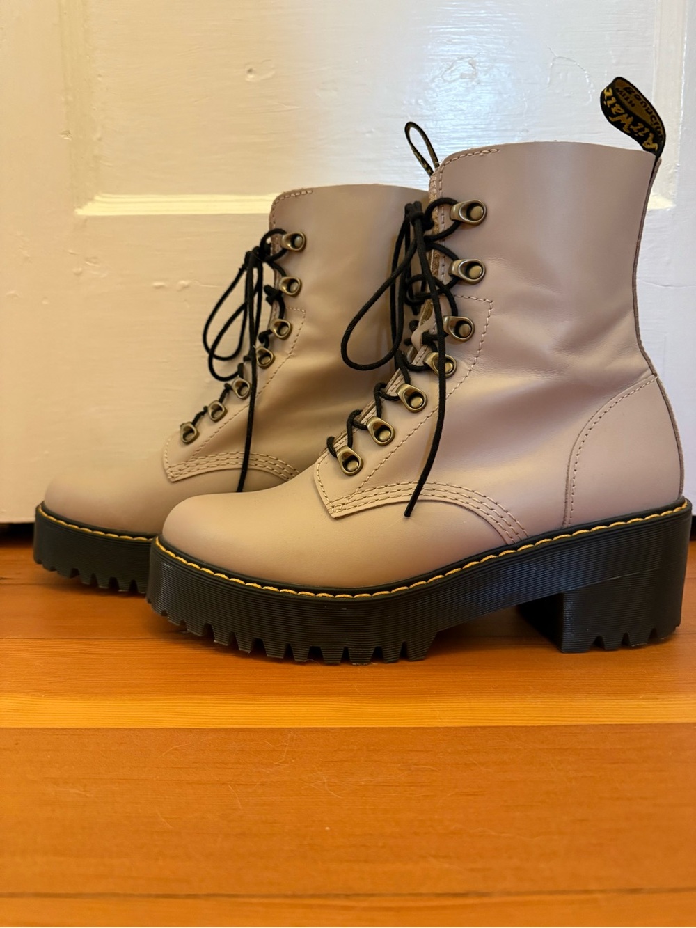 Dr. Martens Women's Leona Heeled Lace-Up Boots in Cream